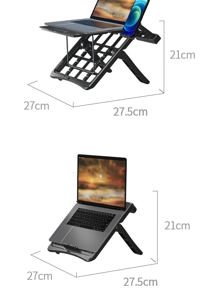 KTR03-022 2 Layers Foldable Notebook/iPad Stand with a Folding Phone Holder
