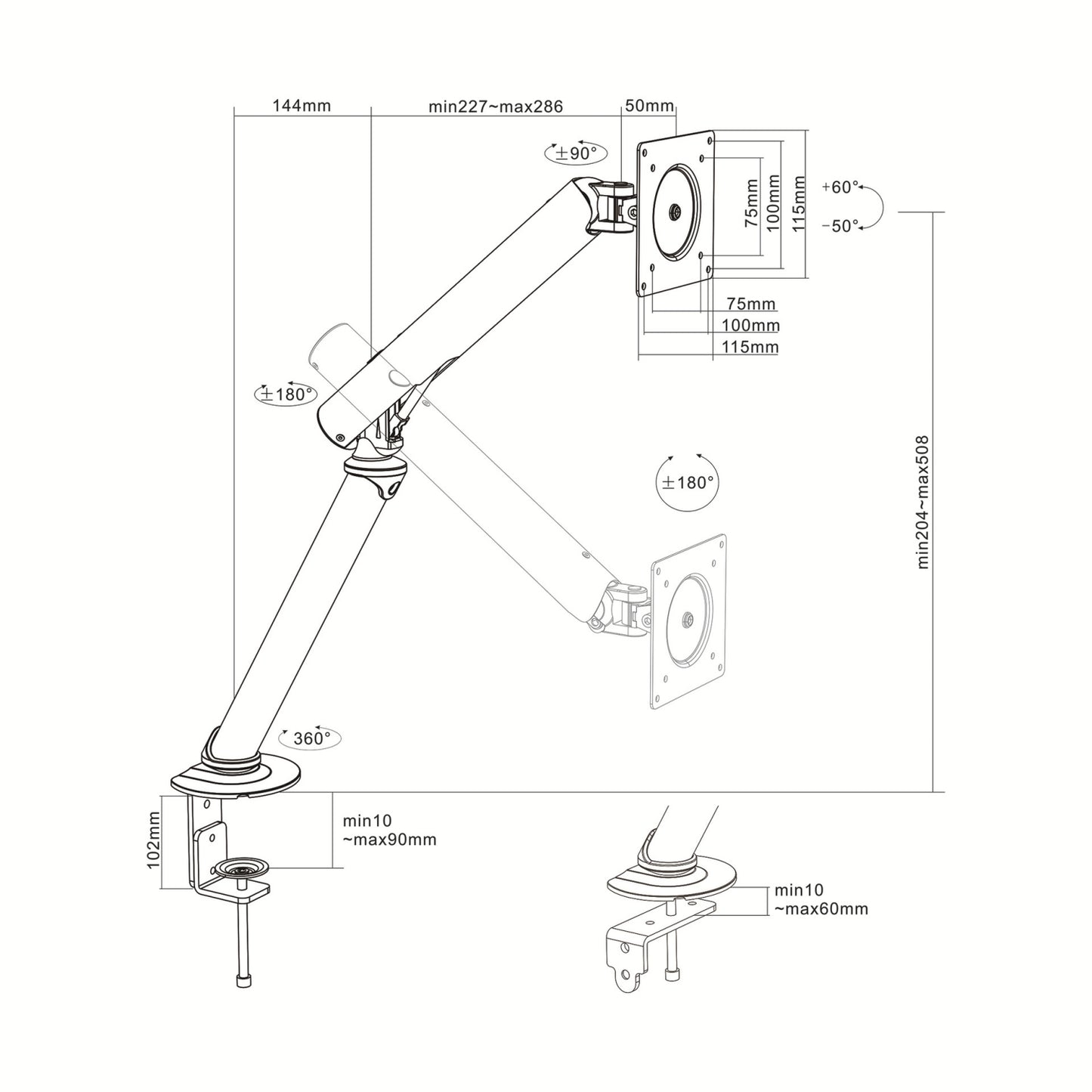 KTR04-008 Pressure Rod Monitor Holder Arm Desk Mount