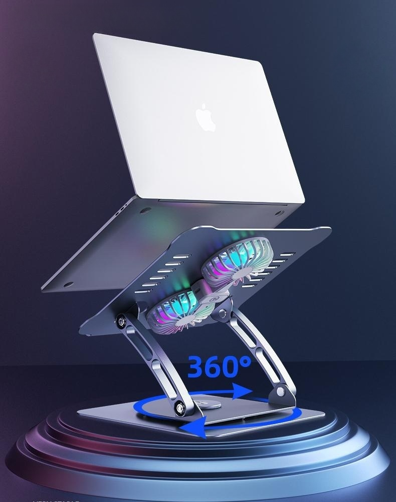 KTR03-018 Rotatable Foldable Notebook/iPad Stand with Cooling Fan for Desk