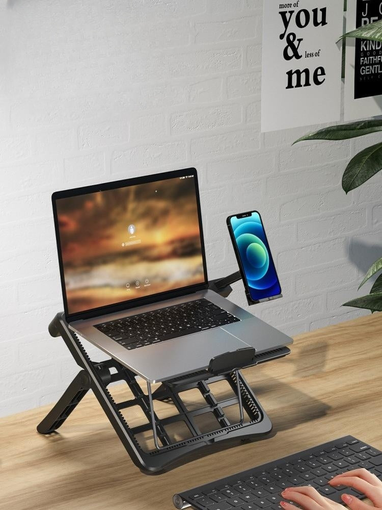 KTR03-022 2 Layers Foldable Notebook/iPad Stand with a Folding Phone Holder