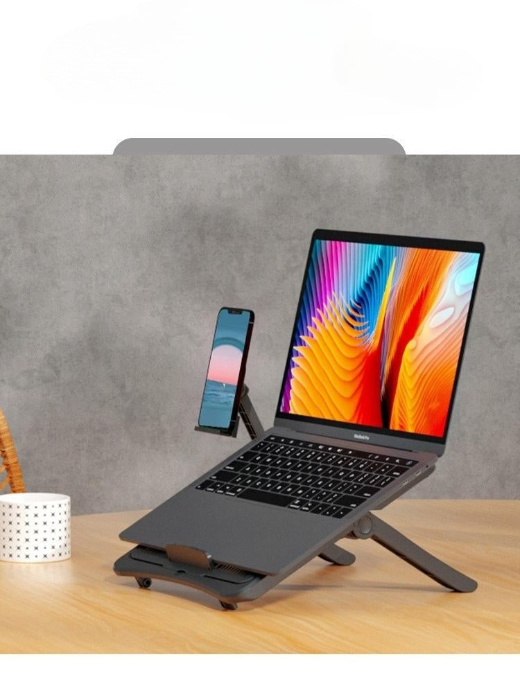 KTR03-022 2 Layers Foldable Notebook/iPad Stand with a Folding Phone Holder